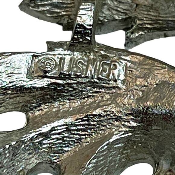 Lisner Vintage Silver Tone Textured Double Leaf Brooch Pin Nature Tree Fall - Picture 4 of 5